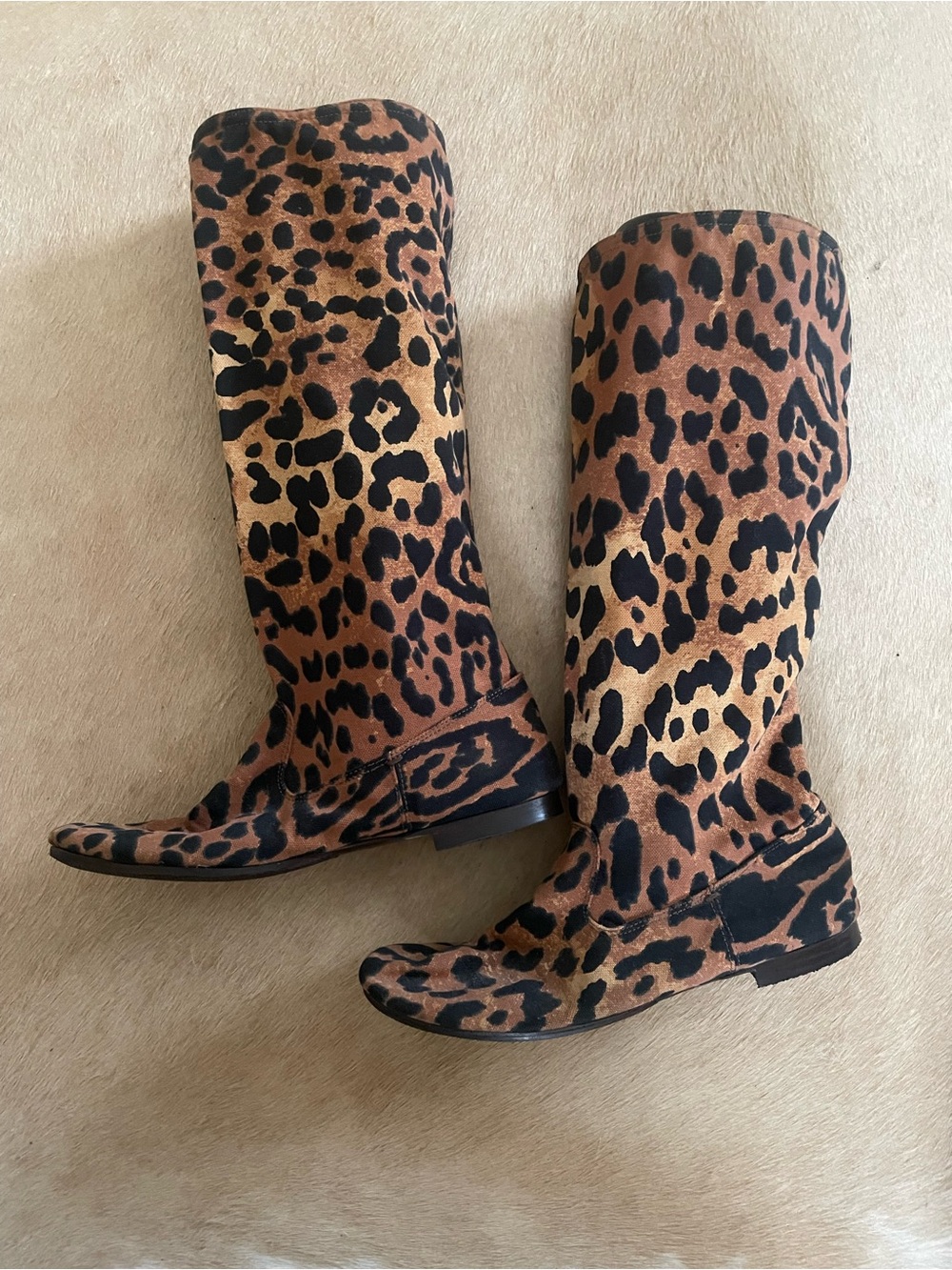 Yves Saint Laurent Leopard Print Twill Boots in Brown and Black